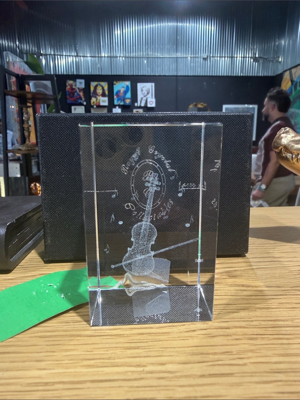Crystal 3D Violin Art Block - Clear Decorative Accent